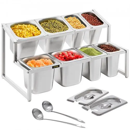 VEVOR Expandable Spice Rack Seasoning Arranger 2 Tiers 8 Pans 2 Sizes, DWJECZFXP8216T7SJV0