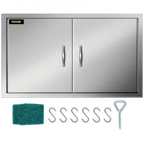 VEVOR Grip 39wx26h Stainless Steel Walled Double BBQ Door Handle Outdoor BBQ Fit Kitchen, 39X26X4BXGCFSKM01V0