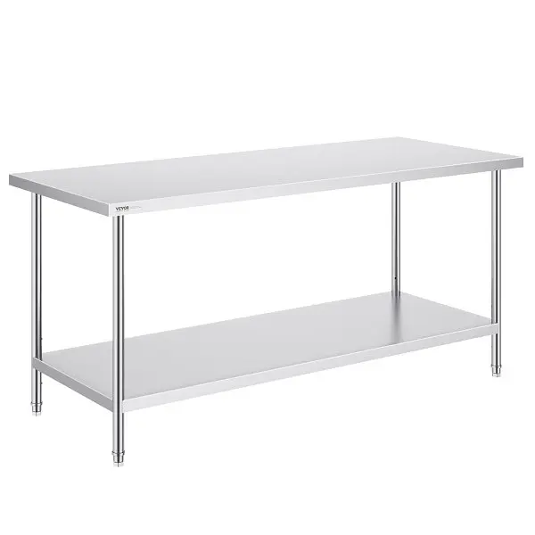 VEVOR High-Quality Stainless Steel Prep Table, 30 x 72 x 34 Inch, Heavy Duty Metal Worktable 3 Adjustable Height Levels, C...