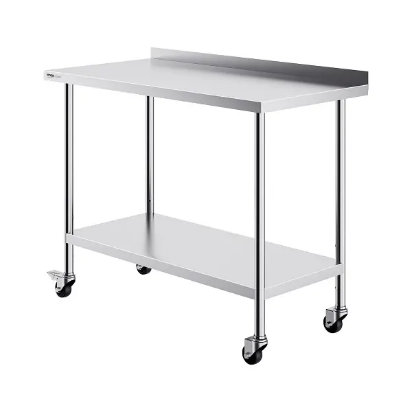 VEVOR 24 x 48 x 40 Inch Stainless Steel Work Table, Commercial Food Prep Worktable Casters, Heavy Duty Prep Worktable, CFB...