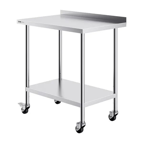 VEVOR 24 x 36 x 40 Inch Wood Stainless High-Carbon Steel Work Table, Commercial Food Prep Worktable Casters, Heavy Duty Pr...