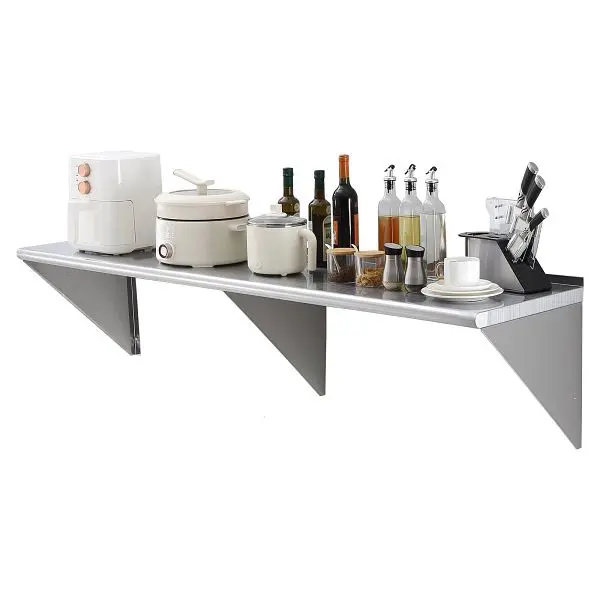 VEVOR Instant 18" x 72" Stainless Steel Shelf, Wall Mounted Floating Shelving Brackets, 500 lbs Load Capacity Co...