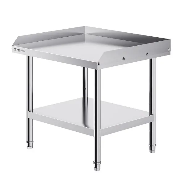 VEVOR Master-Grade Stainless Metal Steel Work Table, 24 x 28 x 26 Inch Commercial Food Prep Worktable, 3-Sided Backsplash ...