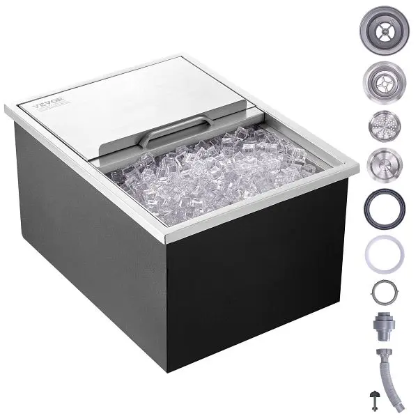 VEVOR Modern Drop Ice Chest, 24"L x 18"W x 13"H Stainless Steel Ice Cooler, QRSCBCHG24LXMG0KCV0