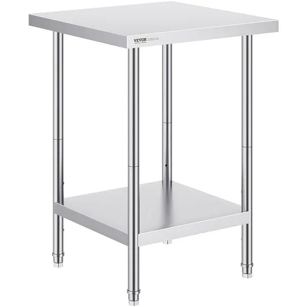 VEVOR Oil Stainless Alloy Steel Prep Table, 24 x 24 x 34 Inch, Heavy Duty Metal Worktable 3 Adjustable Height Levels, CFBX...