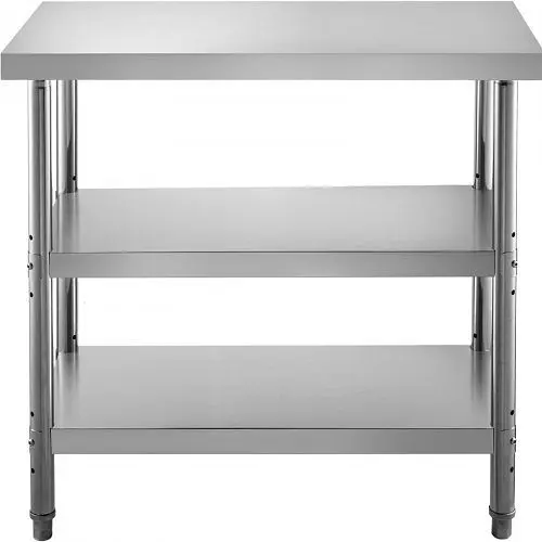 VEVOR Outdoor Food Prep Table, 36x18x34" Commercial Water-Based Stainless Spring Steel Table, 2 Adjustable Undershelf...