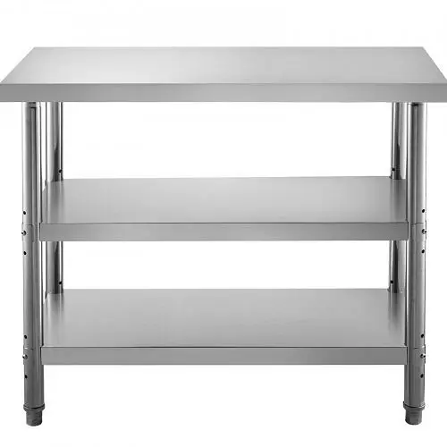 VEVOR Outdoor Food Prep Table, 48x14x33" Commercial Stainless Steel Table, 2 Adjustable Undershelf BBQ Prep Table, BX...