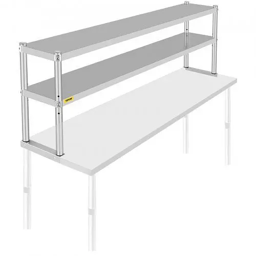 VEVOR Plug-and-Play Double Overshelf, Double Tier Stainless Steel Overshelf, 72 Length x 12 Width Double Deck Overshelf, C...