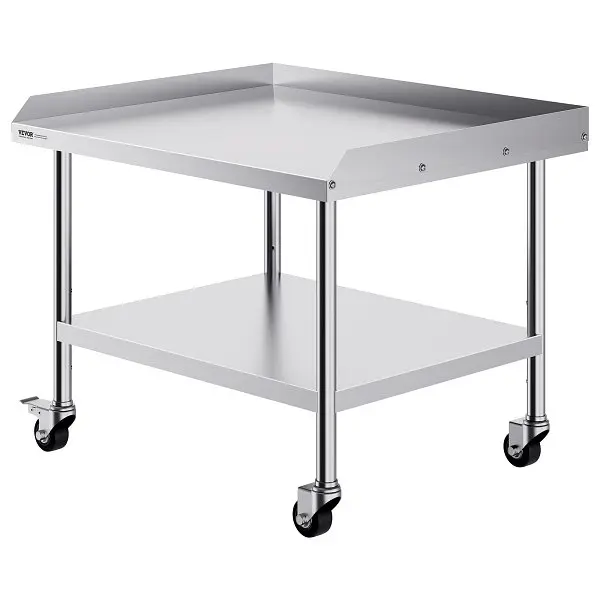 VEVOR Precision Stainless Metal Steel Work Table, 30 x 36 x 30 Inch Commercial Food Prep Worktable 4 Wheels, Casters, CFBX...