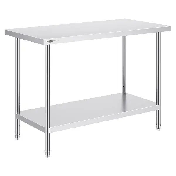 VEVOR Rugged Stainless Steel Prep Table, 24 x 48 x 34 Inch, Heavy Duty Metal Worktable 3 Adjustable Height Levels, CFBXGGZ...