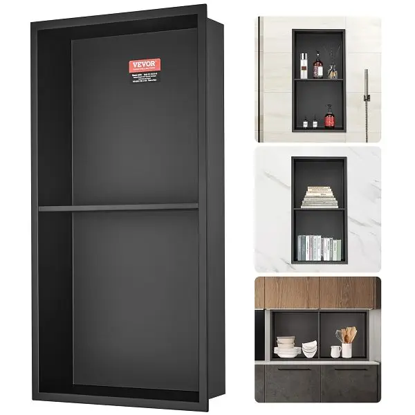 VEVOR Slim 13"x25" No Tile Shower Niche 304 Stainless Steel, Wall-Inserted Niche Recessed Double Shelves, BXGLYB...