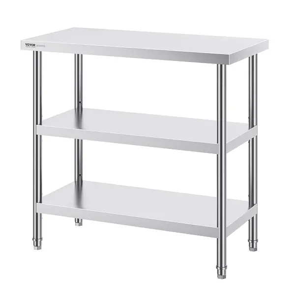 VEVOR Snap-On Stainless Steel Food Prep Table, 18 x 36 x 34 Inch Commercial Kitchen Worktable, 2 Adjustable Undershelf, CF...