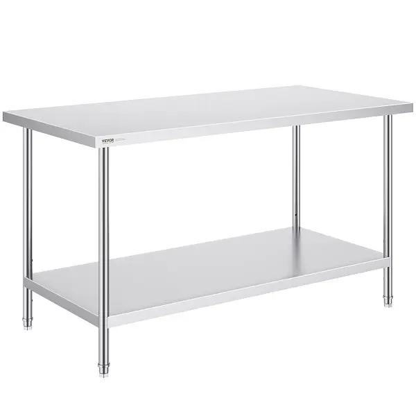 VEVOR Stainless Alloy Steel Prep Table, 30 x 60 x 34 Inch, Heavy Duty Metal Worktable 3 Adjustable Height Levels, CFBXGGZT...