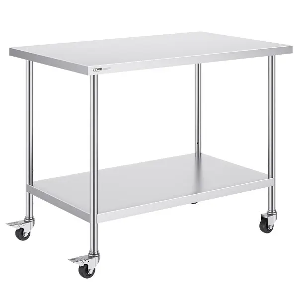 VEVOR Stainless Alloy Steel Work Table 30 x 48 x 38 Inch, 4 Wheels, 3 Adjustable Height Levels, CFBXGGZTLCDJ6KFNJV0