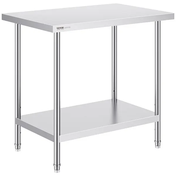 VEVOR Stainless Carbon Steel Prep Table, 24 x 36 x 34 Inch, Heavy Duty Metal Worktable 3 Adjustable Height Levels, CFBXGGZ...