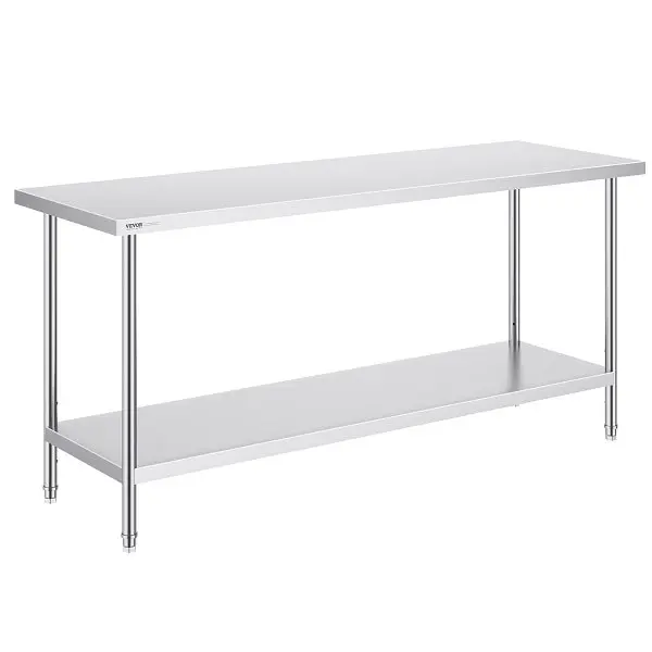 VEVOR Stainless High-Carbon Steel Prep Table, 24 x 72 x 34 Inch, Heavy Duty Metal Worktable 3 Adjustable Height Levels, CF...