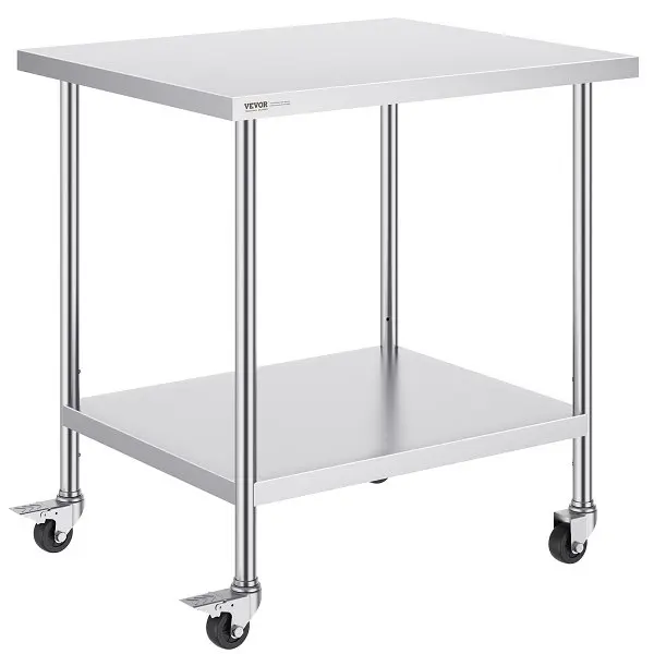 VEVOR Stainless High-Carbon Steel Work Table 30 x 18 x 38 Inch, 4 Wheels, 3 Adjustable Height Levels, CFBXGGZTLCDJB9CR8V0