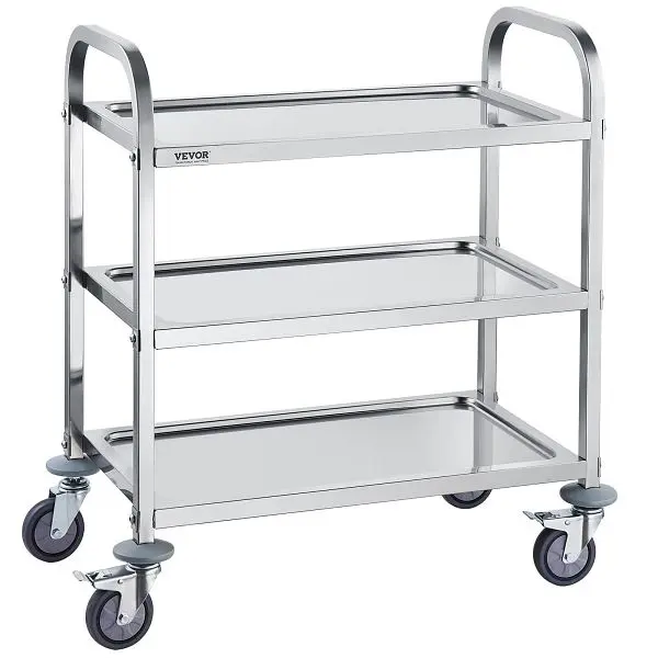 VEVOR Stainless Steel Cart, 3 Layers Lab Functionality Cart 400 lbs Weight End Capacity, SYSSTCFB20134R3PNV0