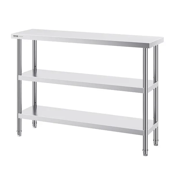 VEVOR Stainless Steel Food Prep Table, 14 x 48 x 34 Inch Commercial Kitchen Worktable, 2 Adjustable Undershelf, CFBXGGZTSC...