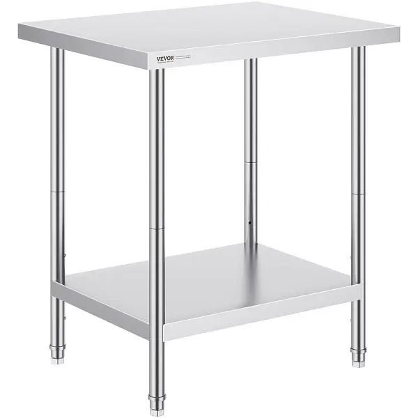 VEVOR Stainless Steel Prep Table, 24 x 30 x 34 Inch, Heavy Duty Metal Worktable 3 Adjustable Height Levels, CFBXGGZTLCWJX3...