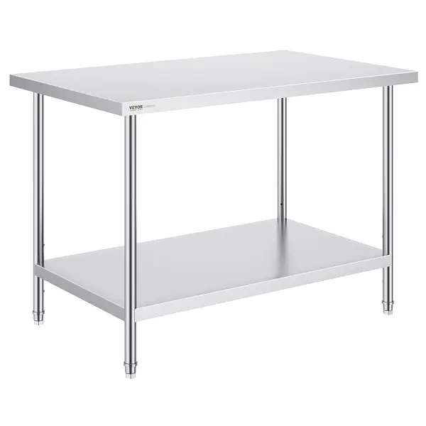 VEVOR Stainless Steel Prep Table, 30 x 48 x 34 Inch, Heavy Duty Metal Worktable 3 Adjustable Height Levels, CFBXGGZTLCWJMJ...