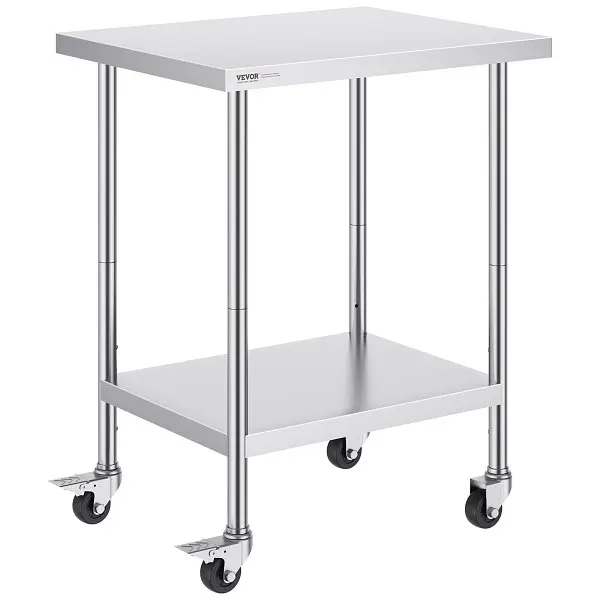 VEVOR Stainless Steel Work Table 24 x 30 x 38 Inch, 4 Wheels, 3 Adjustable Height Levels, CFBXGGZTLCDJJ9OZ0V0