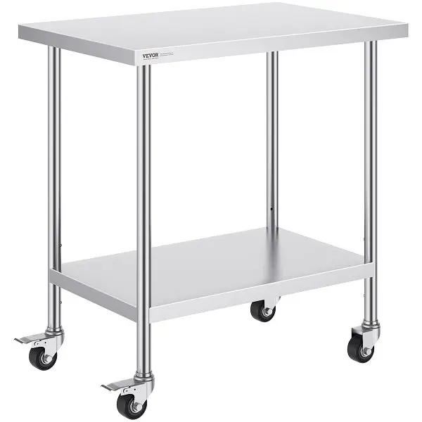 VEVOR Stainless Steel Work Table 24 x 36 x 38 Inch, 4 Wheels, 3 Adjustable Height Levels, CFBXGGZTLCDJ3O0M6V0