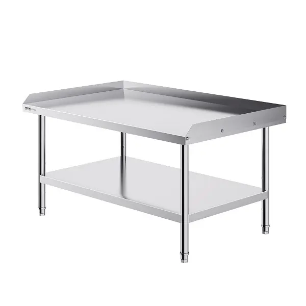 VEVOR Stainless Steel Work Table, 30 x 48 x 26 Inch Commercial Food Prep Worktable, 3-Sided Backsplash Heavy Duty Prep Wor...