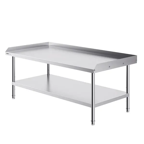 VEVOR Stainless Tool Steel Work Table, 30 x 60 x 26 Inch Commercial Food Prep Worktable, 3-Sided Backsplash Heavy Duty Pre...
