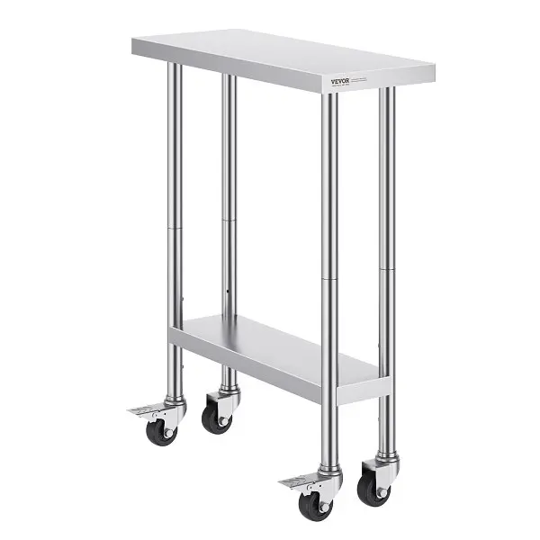 VEVOR Universal Stainless Tool Steel Work Table 30 x 12 x 38 Inch, 4 Wheels, 3 Adjustable Height Levels, CFBXGGZTLCDJEZMQSV0