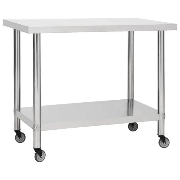 vidaXL Authentic Kitchen Work Table Wheels 39.4"x23.6"x33.5" Stainless Steel, 51639