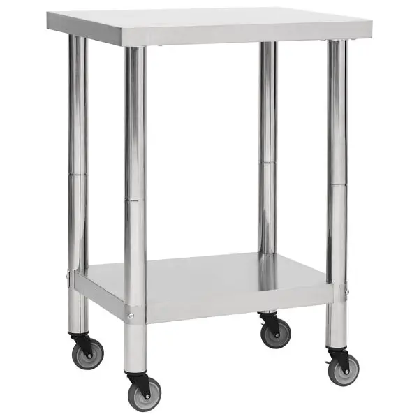 vidaXL Kitchen Work Table Wheels 23.6"x17.7"x33.5" 304 Stainless, 51632