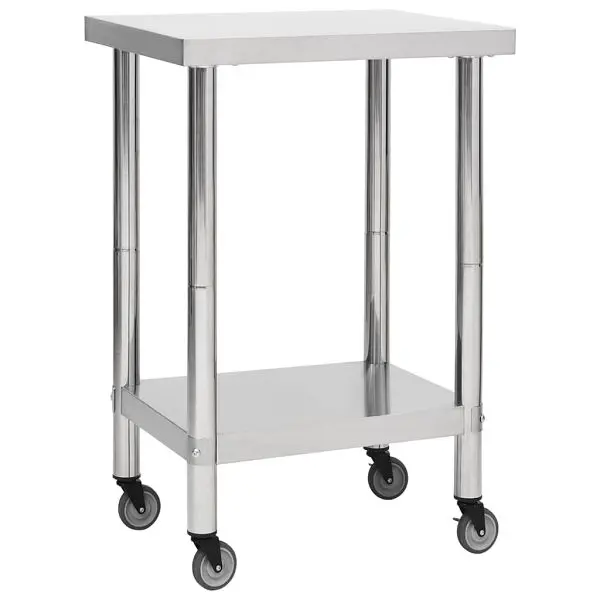 vidaXL Kitchen Work Table Wheels 23.6"x23.6"x33.5" Stainless Steel, 51633
