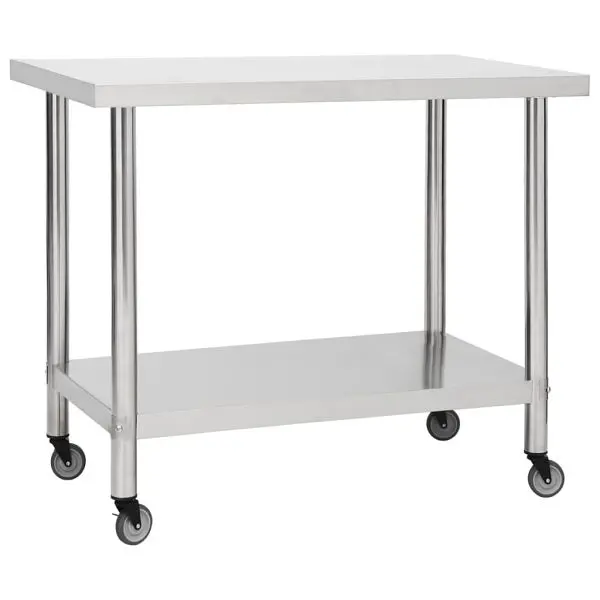 vidaXL Kitchen Work Table Wheels 31.5"x23.6"x33.5" Stainless High-Carbon Steel, 51636