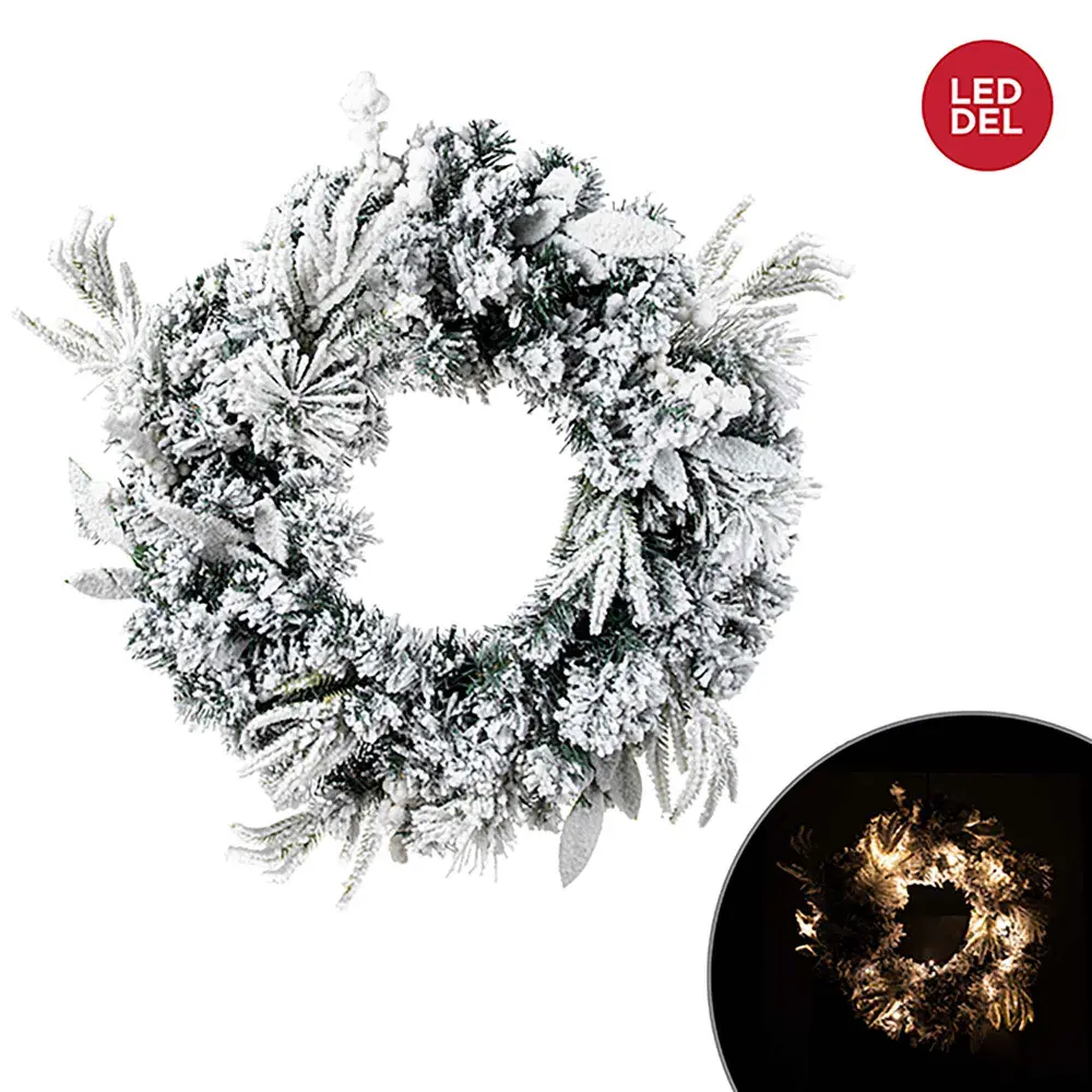 Frosted Wreath 20 Thermal White LED Lights, 24"